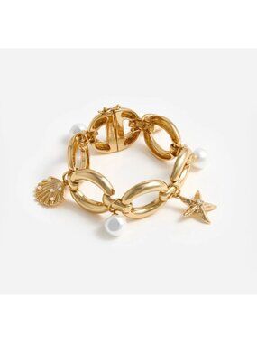 Self-Portrait $285 Nautical Gold Pearl Shell Charm Bracelet